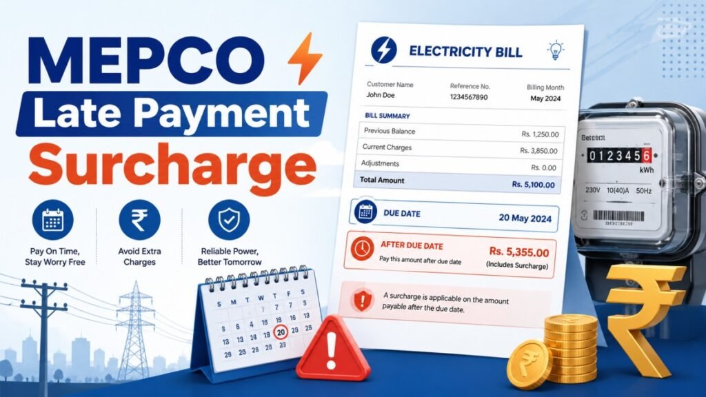  MEPCO bill due date miss karne pe 10% LPSC lagta hai. Time pe pay karke bachein.