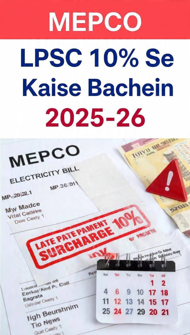 MEPCO Late Payment Surcharge LPSC 10% 2025-26 Bill Warning