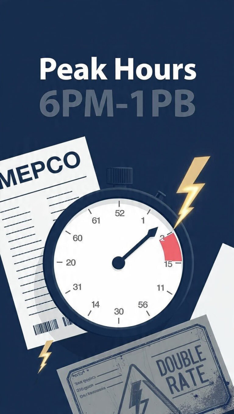 MEPCO Peak Hours Timing 6PM to 11PM 2025-26 Bill Warning